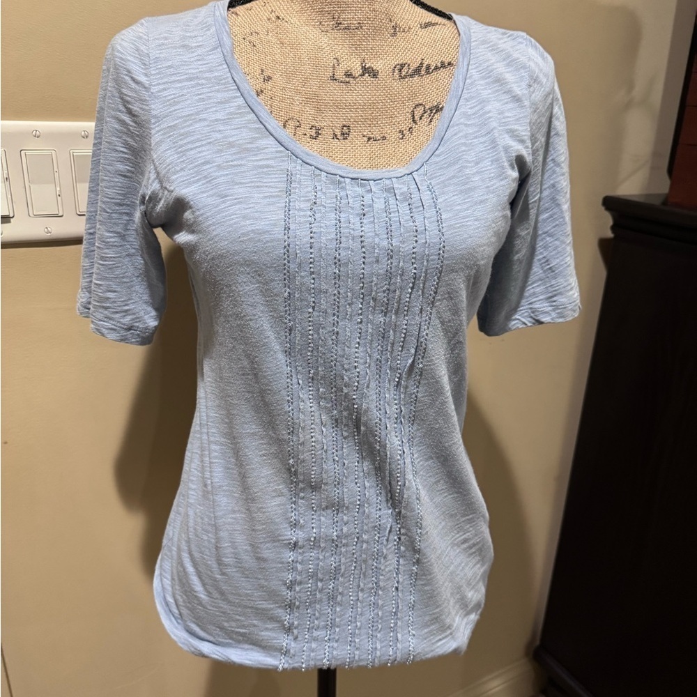 Talbots blue/Gray Fitted Short Sleeve Tee with Ribbed Detailing